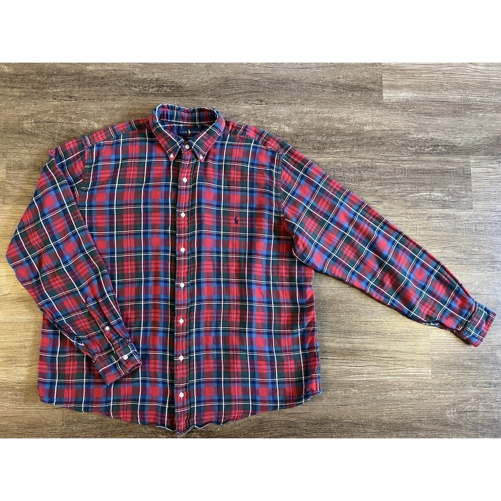 Polo Ralph Lauren Shirt 2XLT Flannel Lined Red Classic Fit Plaid Camp Hike F25